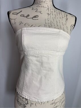 ZARA Strapless Denim Bustier Crop Top in Ecru Cream  Zip Up Strappy Back XS